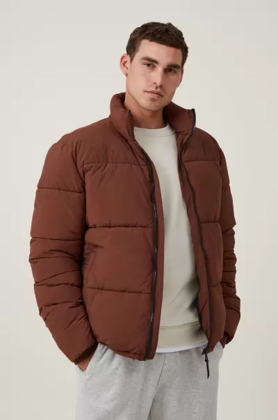 Online Men Jackets Cotton On Recycled Puffer Jacket Rich Brown