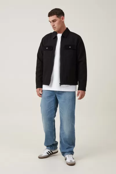 Black Long-Lasting Men Jackets Cotton On Utility Trucker Jacket
