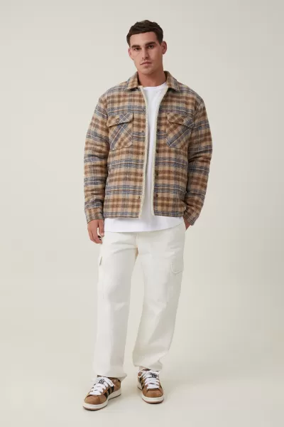 Jackets Men Cotton On Natural Check Ergonomic Teddy Lined Shacket