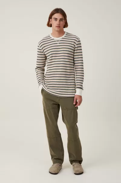 Chunky Waffle Long Sleeve Tshirt Cotton On Sweaters Natural Stripe Men Exclusive Offer