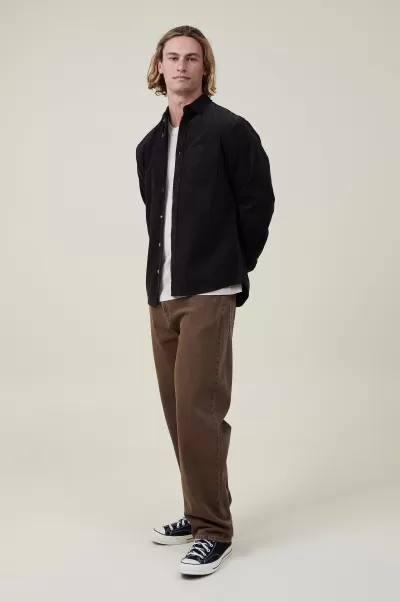 Optimize Washed Black Cord Portland Long Sleeve Shirt Cotton On Shirts & Polos Men