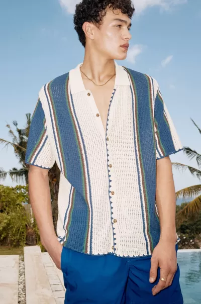 Compact Men Cotton On Shirts & Polos Pablo Short Sleeve Shirt Off White Vert Stripe