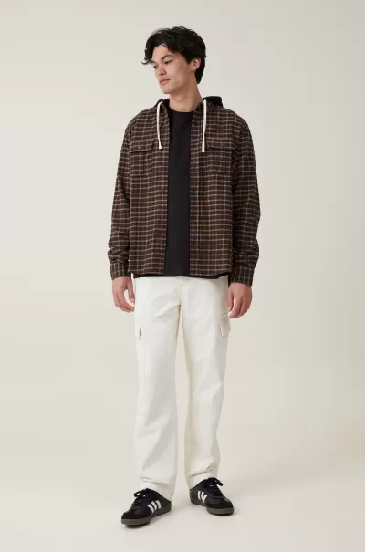 Shirts & Polos Mason Hooded Long Sleeve Shirt Men Cotton On Charcoal Micro Check Fast