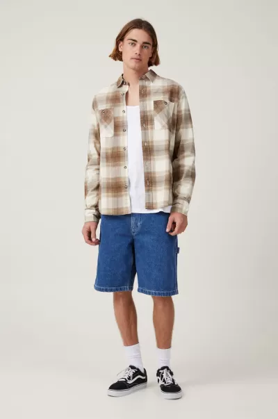 Cotton On Streamline Aberdeen Long Sleeve Shirt Men Shirts & Polos Vintage Tan Check