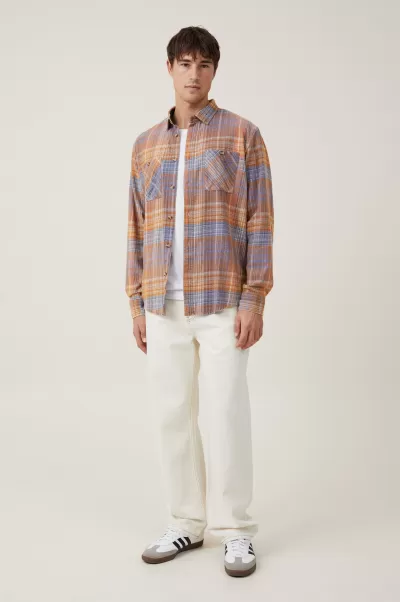 Aberdeen Long Sleeve Shirt Shirts & Polos Luxurious Burnt Orange Vintage Check Cotton On Men
