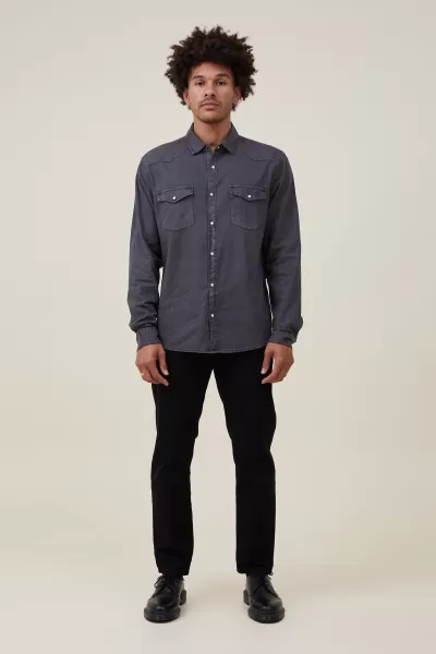 Dallas Long Sleeve Shirt Men Shirts & Polos Cotton On Vintage Black Well-Built