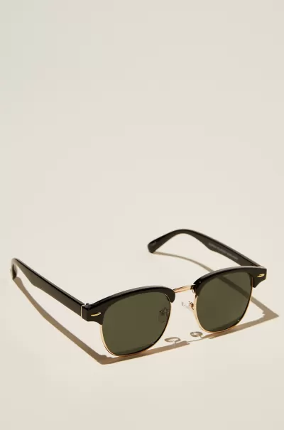 Rugged Leopold Polarized Sunglasses Black Gloss/Gold/Green Sunglasses Men Cotton On