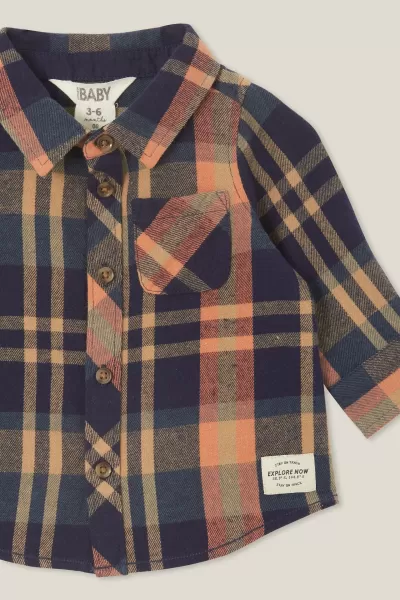Cotton On Navy/Dusty Clay Plaid Baby Rugged Shirt Tops &  Jackets & Sweaters Charming Baby