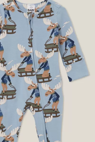 Trusted Rompers & All In Ones Dusty Blue/Marley Moose Baby Cotton On The Long Sleeve Zip Romper Usa