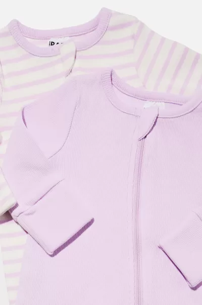 Cotton On 2 Pack Essentials Zip Romper Usa Sustainable Pale Violet Rompers & All In Ones Baby