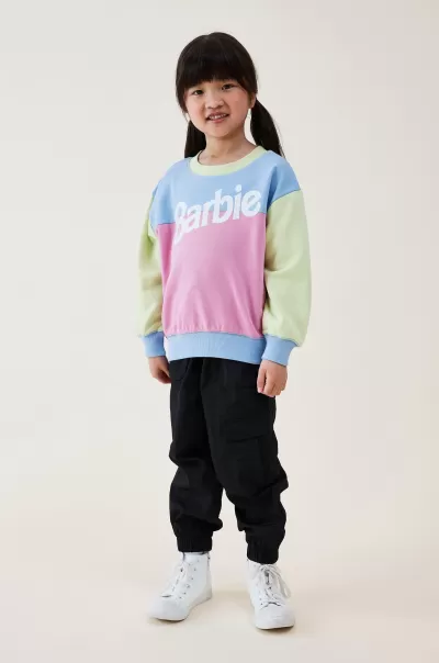 Cotton On License Dusty Fleece Crew Neck Lcn Mat Barbie Logo/Dusk Blue Splice Sweatshirts & Sweatpants Generate Girls 2-14