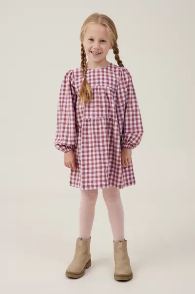 Cotton On Pale Violet/Henna Gingham Must-Go Prices Mila Long Sleeve Dress Girls 2-14 Dresses
