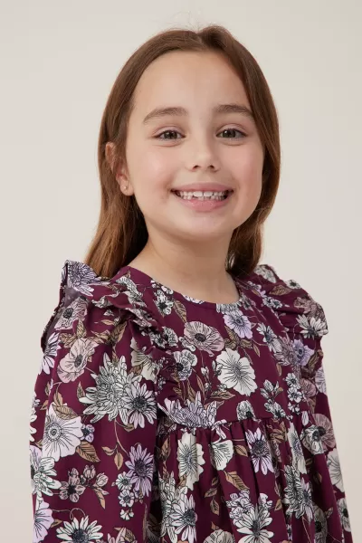 Dresses Well-Built Cotton On Vintage Berry/Annie Floral Girls 2-14 Holly Long Sleeve Dress