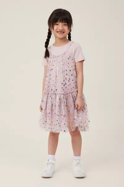 Kristen Dress Up Dress Cotton On Limited Time Offer Girls 2-14 Dusty Pink/Hearts Dresses