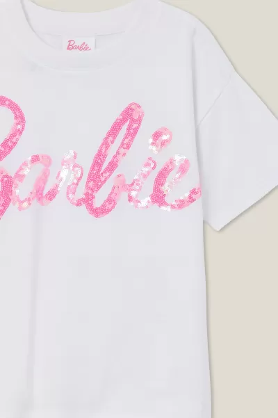 Lcn Mat Barbie/White Stylish Cotton On Girls 2-14 License Drop Shoulder Short Sleeve Tee Tops & T-Shirts