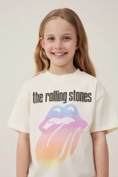 Cotton On Lcn Bra Rolling Stones/Dark Vanilla Tops & T-Shirts Voucher Girls 2-14 License Drop Shoulder Short Sleeve Tee