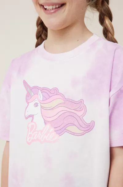 Tops & T-Shirts Lcn Mat Barbie Unicorn/Pale Violet Girls 2-14 License Drop Shoulder Short Sleeve Tee Free Cotton On