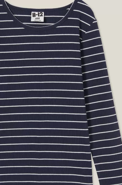 Girls 2-14 Cotton On Navy Blazer/Vanilla Stripe Outlet Jemma Crew Tops & T-Shirts