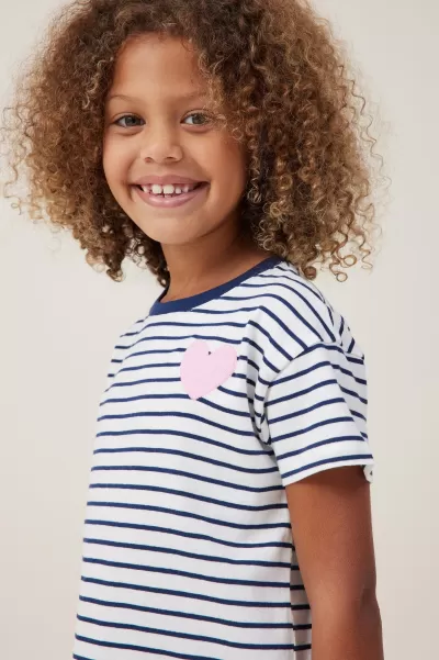 Poppy Short Sleeve Print Tee Made-To-Order Tops & T-Shirts In The Navy Vanilla Stripe/Heart Girls 2-14 Cotton On