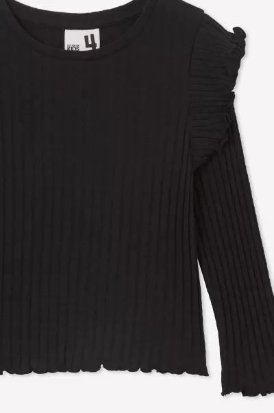 Girls 2-14 Best Black Tops & T-Shirts Isla Long Sleeve Ruffle Top Cotton On