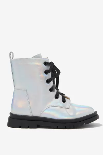 Combat Lug Boot Cotton On Girls 2-14 Silver Iridescent Sustainable Boots