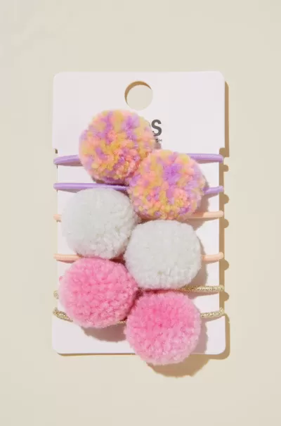 Pom Pom Hairties Girls 2-14 Cotton On Hair Accessories Blush Pink/Baby Yellow Sprinkles Classic