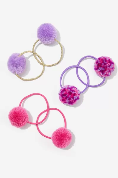 Budget-Friendly Confetti/Pink Gerbera Cotton On Hair Accessories Girls 2-14 Pom Pom Hairties