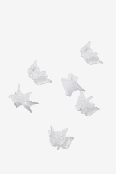 Girls 2-14 Long-Lasting Hair Accessories White Butterflies 6 Pk Claudette Claw Clips Cotton On