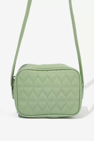 Quinn Quilted Cross Body Bag Green Pear/Hearts Girls 2-14 Bags & Backpacks Tested Cotton On