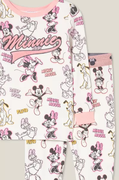Sleepwear Mila Sleeve Pyjama Set Licensed Lcn Dis Vanilla/Minnie Friends Girls 2-14 Cotton On Genuine
