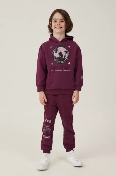 Customized Cotton On Sweatshirts & Sweatpants Marco Trackpant Crushed Berry/World Globe Boys 2-14