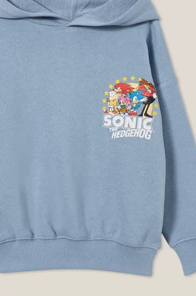 Cotton On Boys 2-14 License Emerson Hoodie Stylish Sweatshirts & Sweatpants Lcn Sonic Dusty Blue/Sonic Hedgehog Group