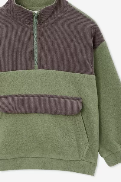 Boys 2-14 Cotton On Sweatshirts & Sweatpants Spliced Cord Quarter Zip Pullover Swag Green/Rabbit Grey Plush