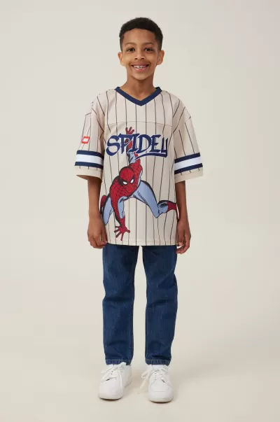 Contemporary Cotton On Lcn Mar Rainy Day/Spiderman Vanilla Stripe Boys 2-14 License Oversized Football Jersey Tops & T-Shirts
