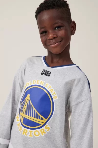 Lcn Nba Fog Grey Marle/Warriors Colour Block Cotton On Boys 2-14 Tops & T-Shirts Exclusive License Oversized Long Sleeve Tee
