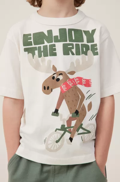 Tops & T-Shirts Bargain Boys 2-14 Jonny Short Sleeve Print Tee Cotton On Dark Vanilla/Enjoy The Ride Reindeer