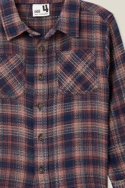 Crushed Berry/Taupy Brown Waffle Plaid Shirts Boys 2-14 Cotton On Rugged Long Sleeve Shirt Reliable