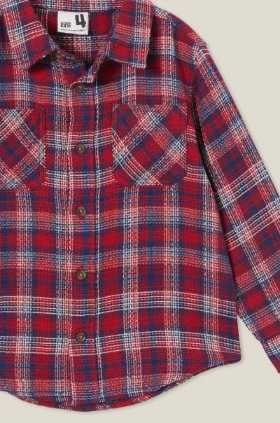 Heritage Red/In The Navy Waffle Plaid Boys 2-14 Sale Cotton On Shirts Rugged Long Sleeve Shirt